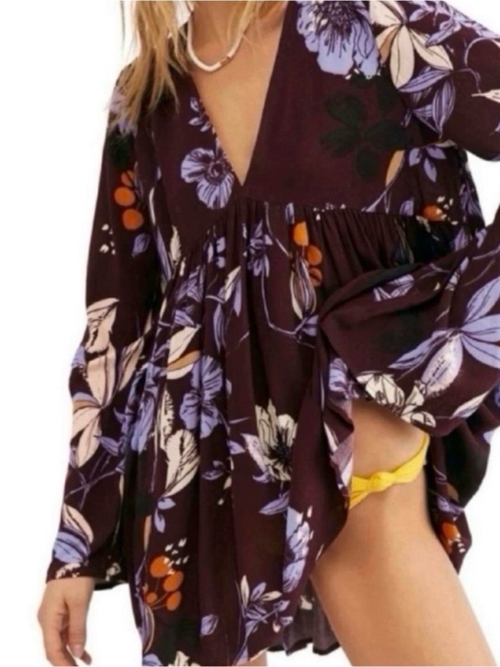 Free People Bella Floral Print Tunic in Wine Size XS